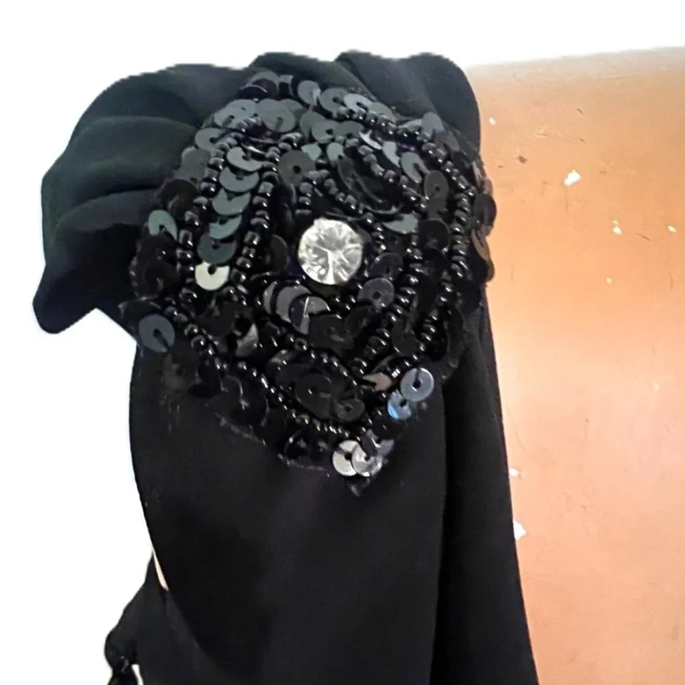 Unique Vintage Flapper Style Dress 2X Black Beaded Sleeveless Lace Sequins Jewel - Picture 7 of 14